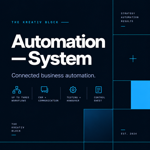 Automation System by The Kreativ Block for connected business workflows, CRM communication and process automation